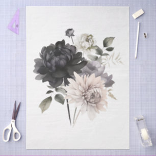Groot zwart-wit bloemenboeket voor decoupage tissuepapier