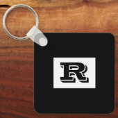 Groot zwart zwart monogram met brede omtrek, zwart sleutelhanger (Voorkant)