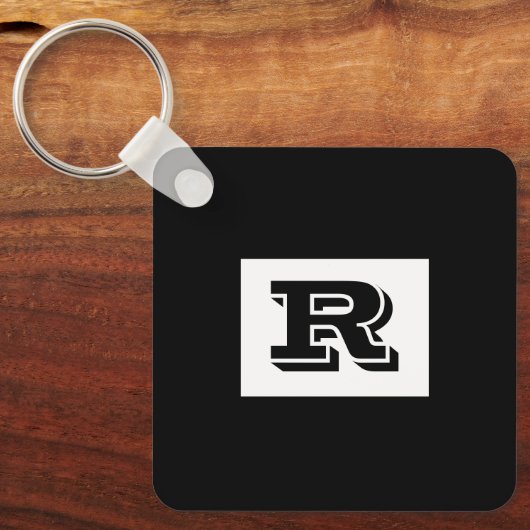 Groot zwart zwart monogram met brede omtrek, zwart sleutelhanger (Voorkant)