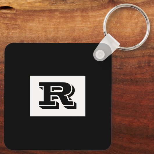 Groot zwart zwart monogram met brede omtrek, zwart sleutelhanger (Achterkant)