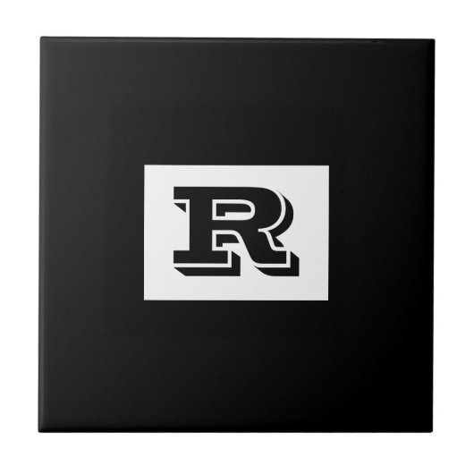 Groot zwart zwart monogram met brede omtrek, zwart tegeltje (Voorkant)