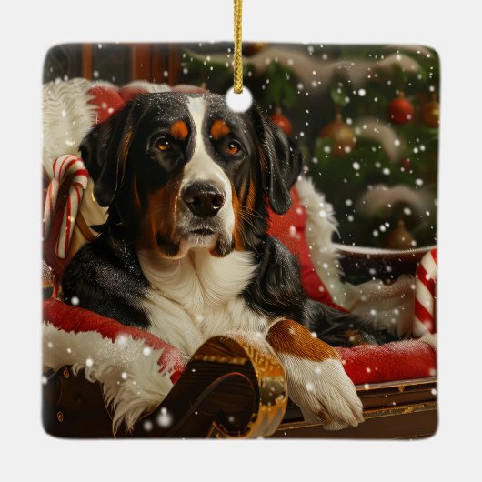 Groot Zwitsers Berghond Kerstfeest Keramisch Ornament (Achterkant)