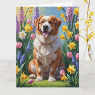 Groot Zwitsers Berghond Schilderij Lente Bloemen Kaart