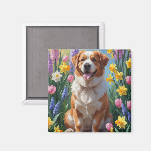 Groot Zwitsers Berghond Schilderij Lente Bloemen Magneet