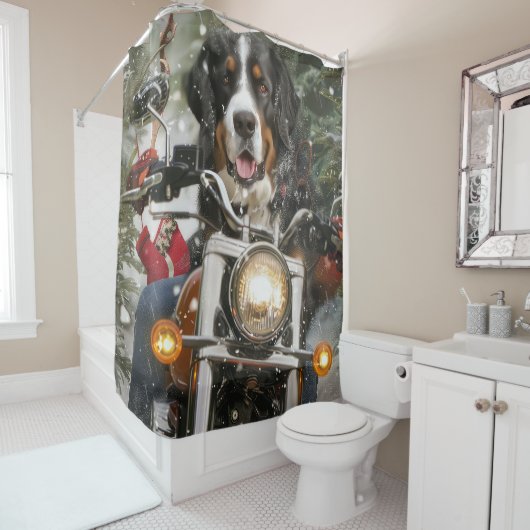 Groot-Zwitserse bergritten motorfiets kerst Douchegordijn (In situ)