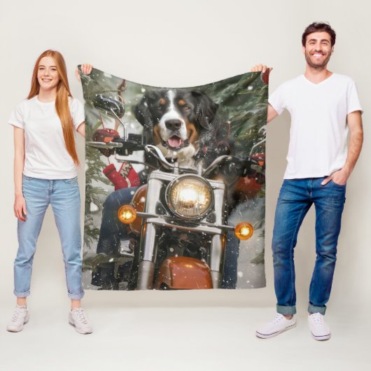 Groot-Zwitserse bergritten motorfiets kerst Fleece Deken (In situ)