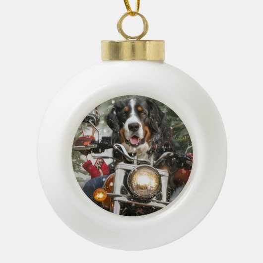 Groot-Zwitserse bergritten motorfiets kerst Keramische Bal Ornament (Voorkant)