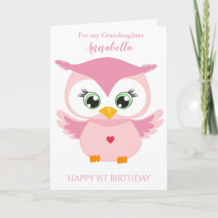 Grootauteur eerste verjaardag Cute Pink Owl Foto Kaart