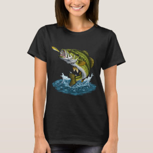 Grootbekbaars springt met Kunstvis Vissers Grafiek T-shirt