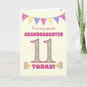 Grootdochter 11th Birthday Primroses Bunting Kaart