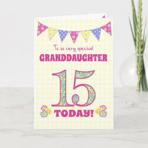 Grootdochter 15th Birthday Primroses Bunting Kaart