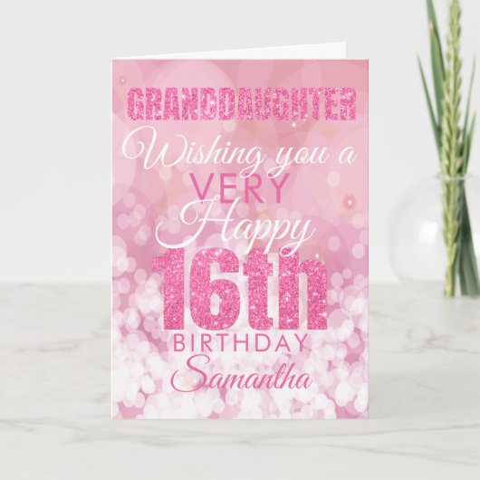 Grootdochter 16e meisjesroze Glitter Birthday Kaart (Voorkant)