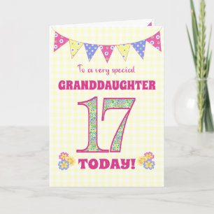 Grootdochter 17th Birthday Primroses Bunting Kaart