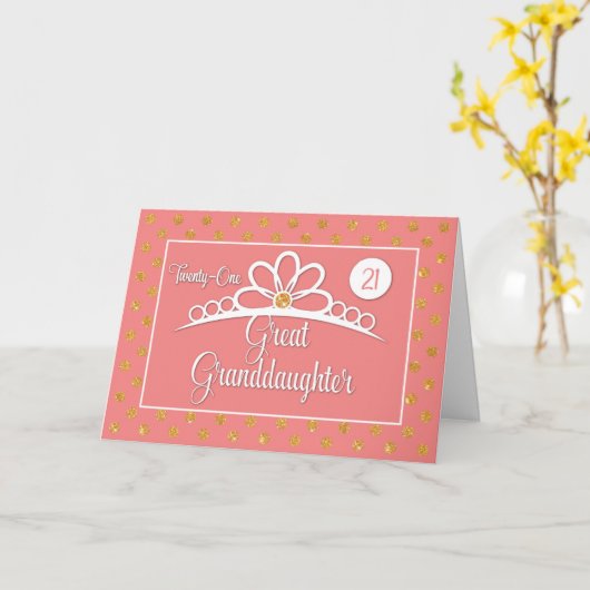 Grootdochter 21e verjaardag met kroon en Stippen Kaart (Gele Bloem)