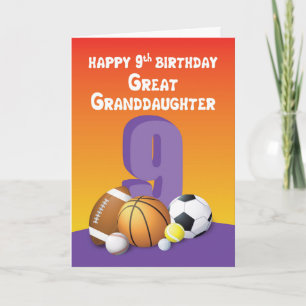 Grootdochter 9th Birthday Sports Balls Kaart