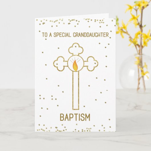 Grootdochter Baptisme Gold Cross Kaart (Gele Bloem)