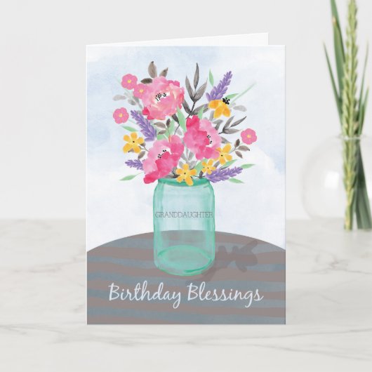 Grootdochter Birthday Blessings Jar Vase Flowers Kaart (Voorkant)