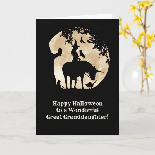 Grootdochter Cute Witch Halloween Unicorn Kaart (Gele Bloem)
