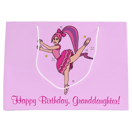 Grootdochter Happy Birthday Ballerina met Bow Large Cadeauzakje (Voorkant)