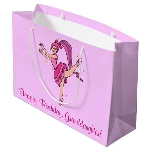 Grootdochter Happy Birthday Ballerina met Bow Large Cadeauzakje (Achterkant Gekanteld)