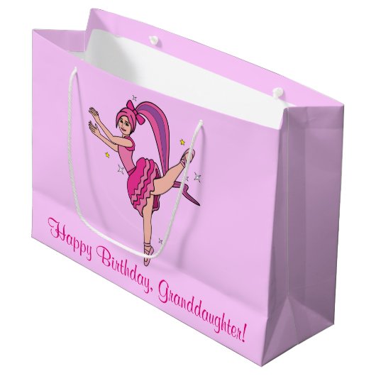 Grootdochter Happy Birthday Ballerina met Bow Large Cadeauzakje (Voorkant Gekanteld)