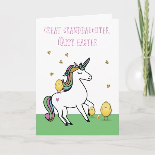 Grootdochter Unicorn Easter Wishes w. Chick Kaart (Voorkant)