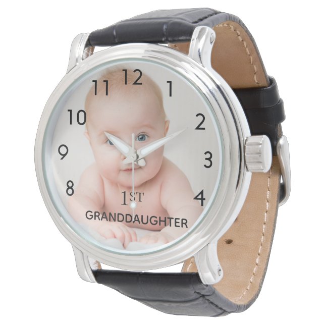 Grootdochters baby aangepaste fototekst grootvader horloge (Gekanteld)