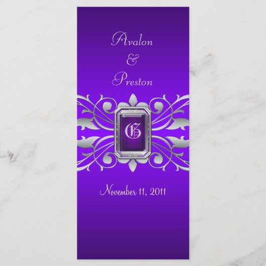 Groothertogin Silver Scroll Paarse bruiloft progra Programma (Voorkant)