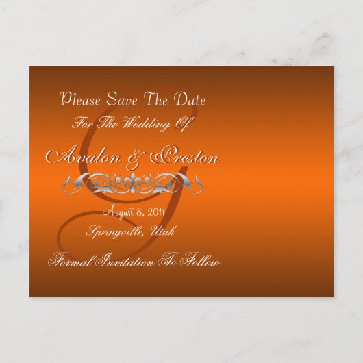 Groothertogin Zilver Sinaasappel Save the Date Bri Aankondigingskaart (Achterkant)