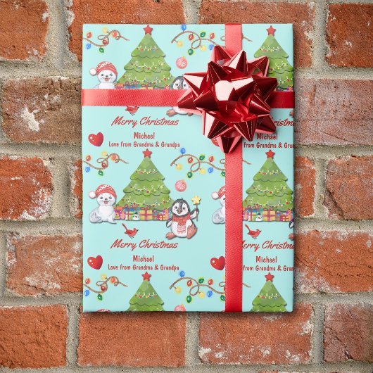 Grootkind Arctische dieren kerstboom Cadeaupapier