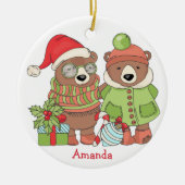 Grootkind met kerstmis Beren Keramisch Ornament (Voorkant)