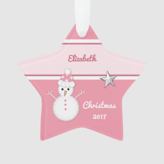 Grootkind met kerstroze sneeuwman ornament (voorkant)