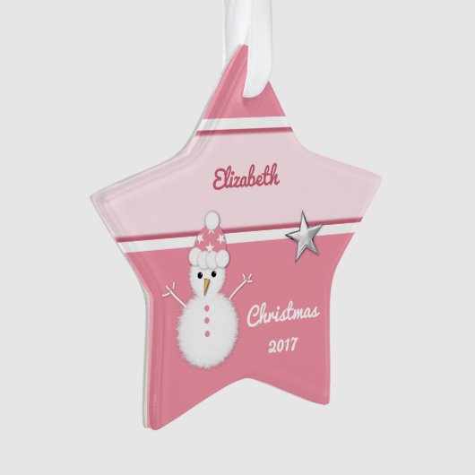 Grootkind met kerstroze sneeuwman ornament (voorkant)