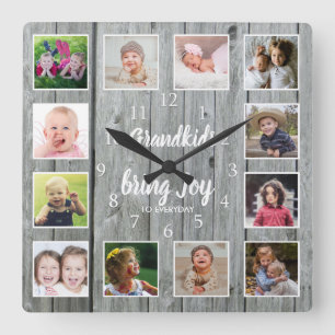 Grootkinderen Citaat 12 Foto Collage Rustic Gray W Vierkante Klok