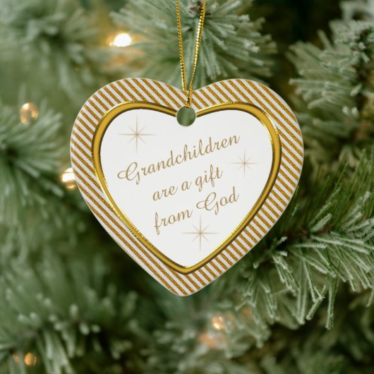 Grootkinderen Gift Gold Heart Keepslag Keramisch Ornament (Boom)