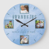 Grootkinderen maken leven Groot 4 Foto Blue Round Grote Klok (Voorkant)