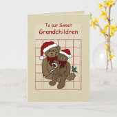 Grootkinderen Teddy Bears Prettige feestdagen Kaart (Gele Bloem)