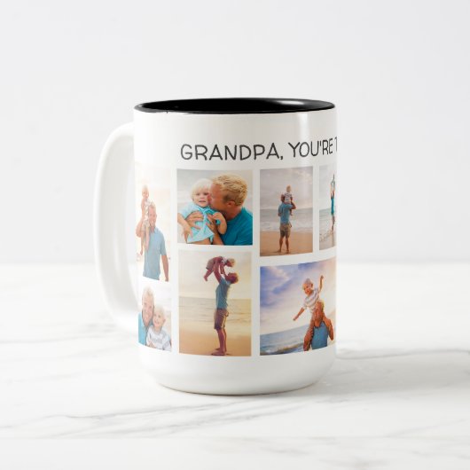 Grootkindopa Je bent beste 8 fotocollage Tweekleurige Koffiemok (Voorkant links)