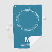 Grootma Best Ever Modern Monogram Aangepaste Foto Golfhanddoek (Insitu)