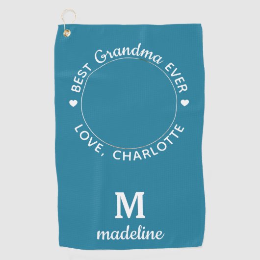 Grootma Best Ever Modern Monogram Aangepaste Foto Golfhanddoek (Voorkant)