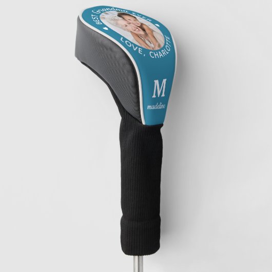 Grootma Best Ever Modern Monogram Aangepaste Foto Golfheadcover (Schuin)