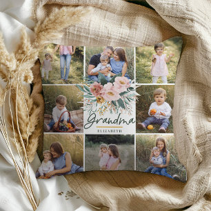 Grootma cadeau 8 foto roze en mooie florale foto's kussen