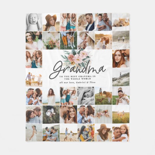 Grootma cadeau met multi-foto prachtige bloem fleece deken (Voorkant)