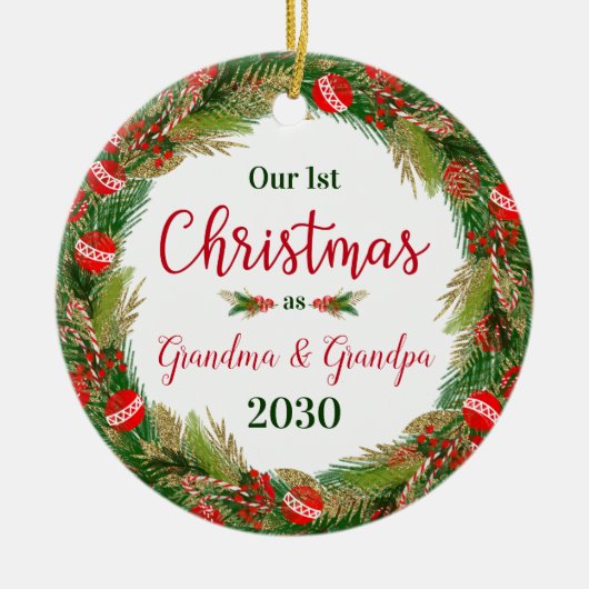 Grootma Grandpa Foto van 1 Kerstmis Keramisch Ornament (Voorkant)