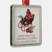 Grootma opa  Red Sleigh Kerstmetaal Metalen Ornament (Rechts)