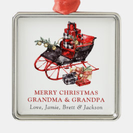 Grootma opa  Red Sleigh Kerstmetaal Metalen Ornament