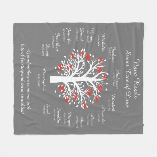 Grootmabomen (harten), wit/grijs, 16 namen/data fleece deken (Voorkant (Horizontaal))