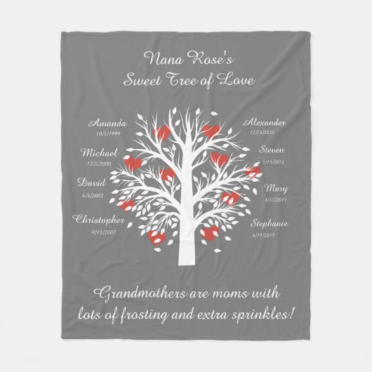 Grootmabomen (harten), witte/grijze 8 namen en dat fleece deken (Voorkant)