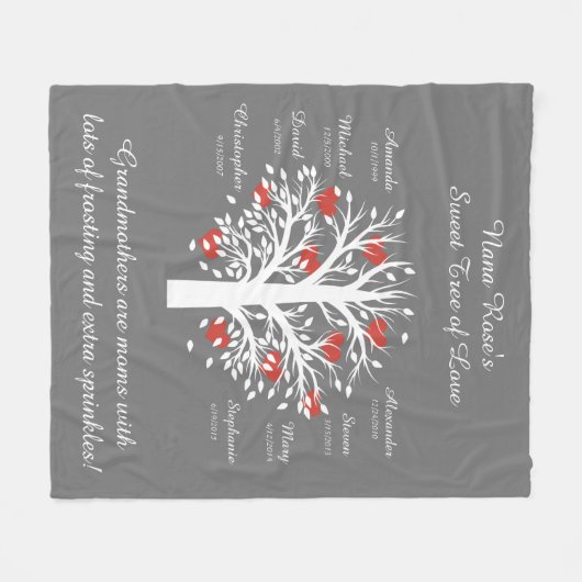 Grootmabomen (harten), witte/grijze 8 namen en dat fleece deken (Voorkant (Horizontaal))