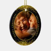 Grootmafoto Black Gold Merry kerst  Keramisch Ornament (Rechts)